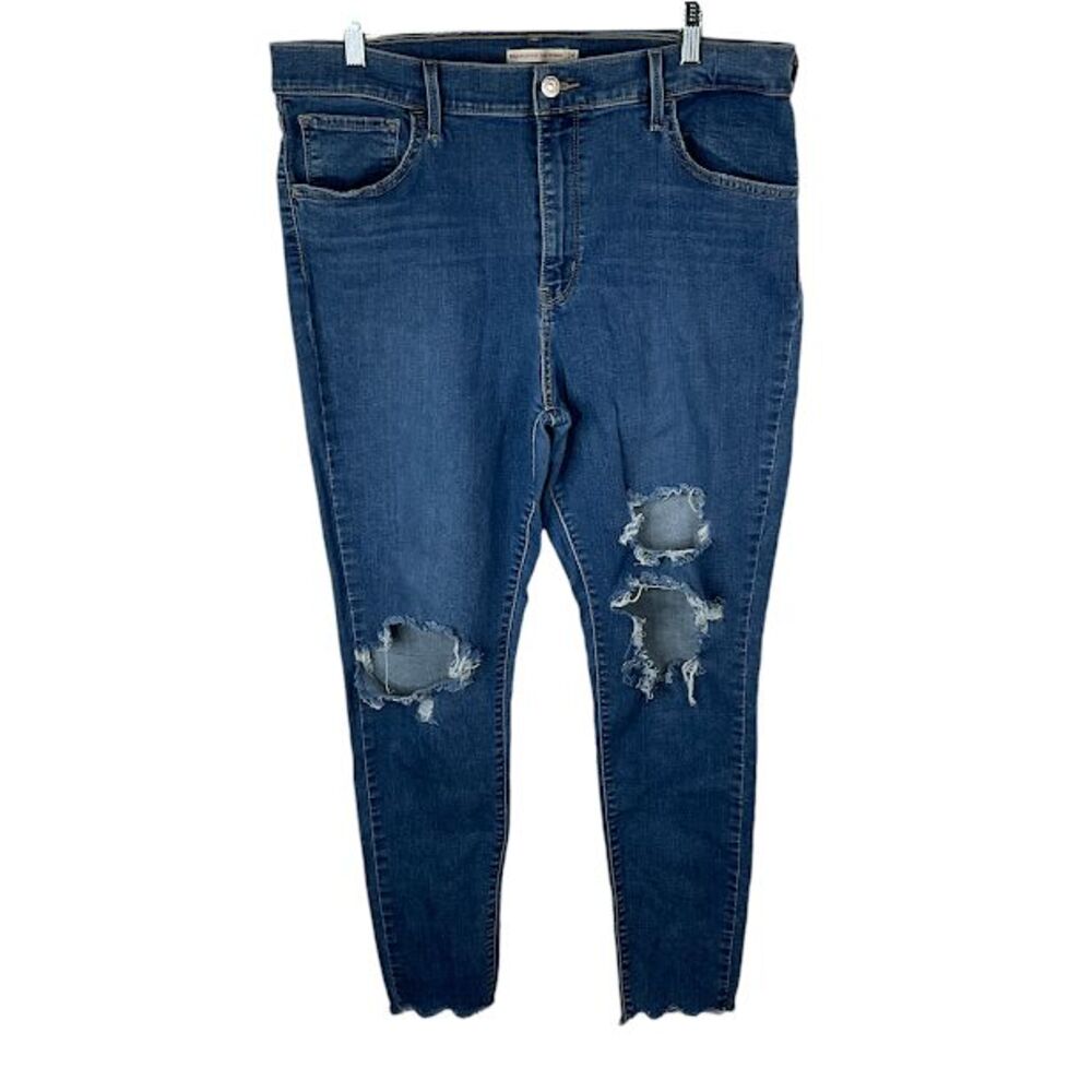 Levi's 720 Womens Super Skinny High Rise Raw Hem Blue Denim Stretch Jeans  Sz 34